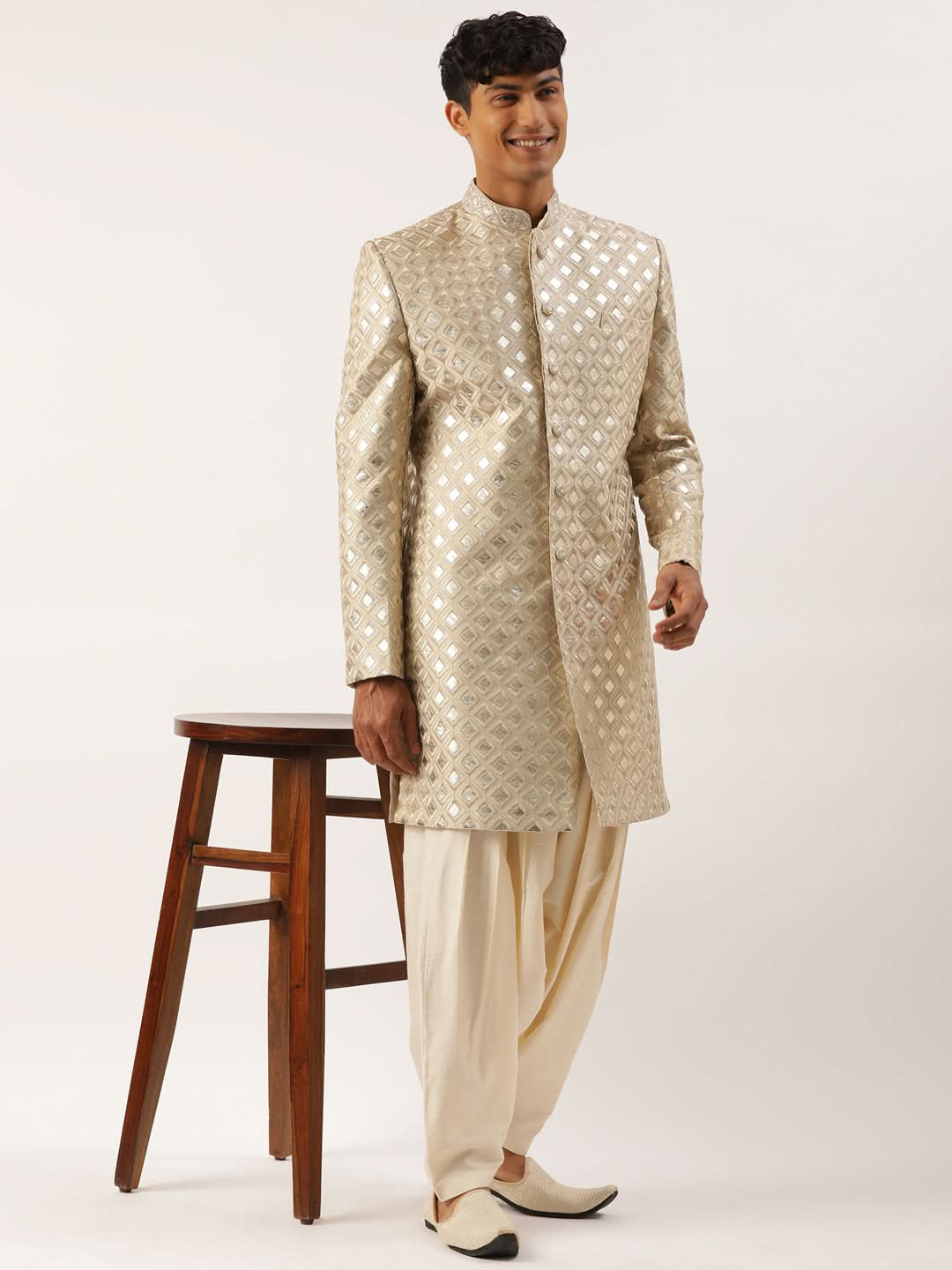 Beige Gold Embriodered Indowestern