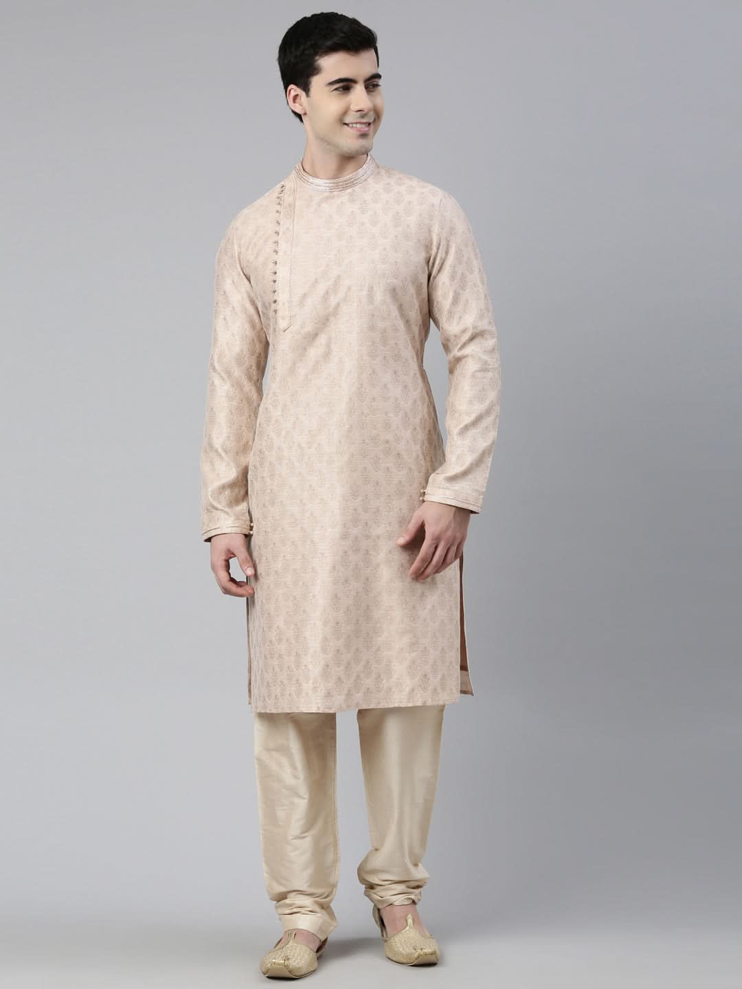 Peach Jacquard Side Placket  kurta set