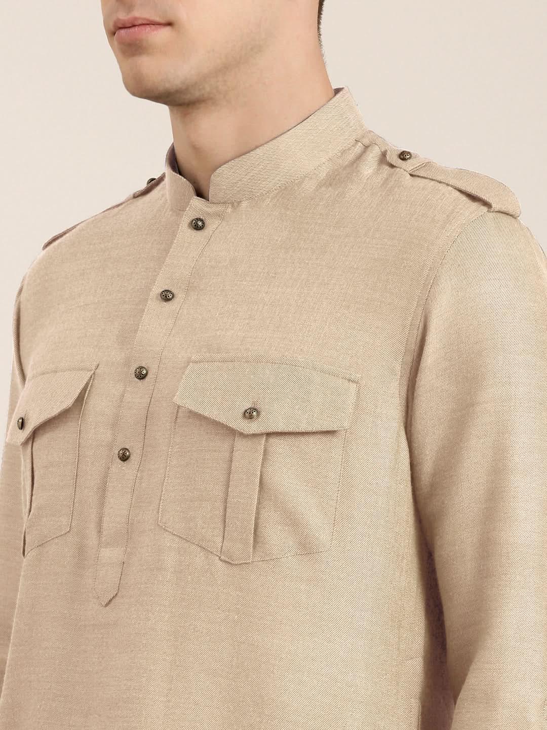 Beige cotton Short Pathani