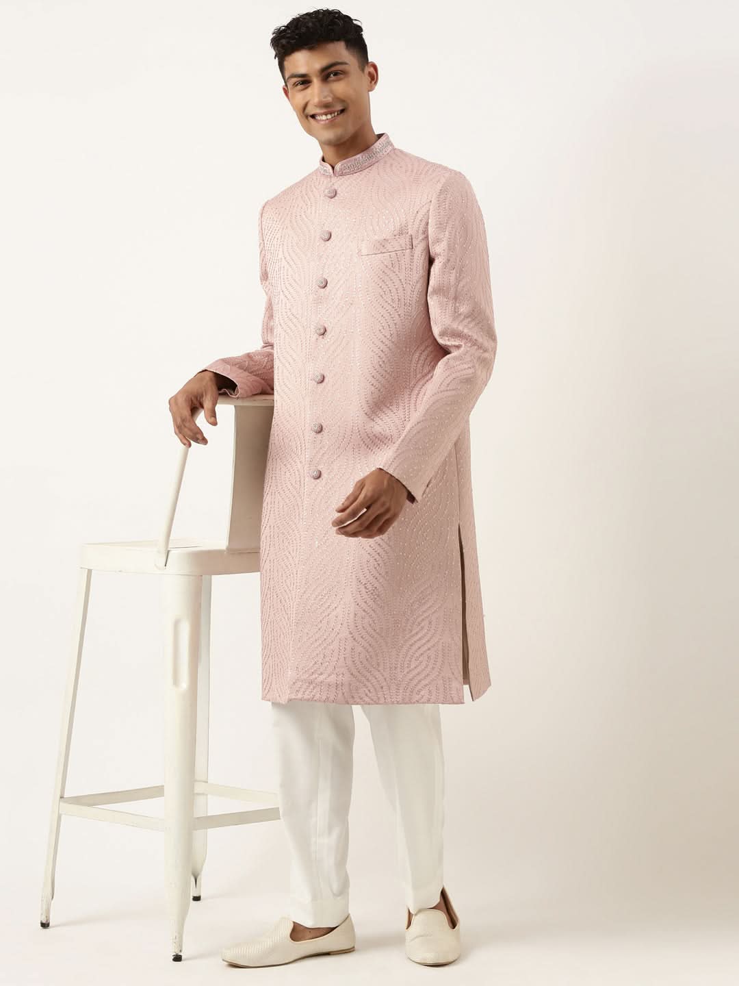 Old Rose Embroidered  Indowestern Set