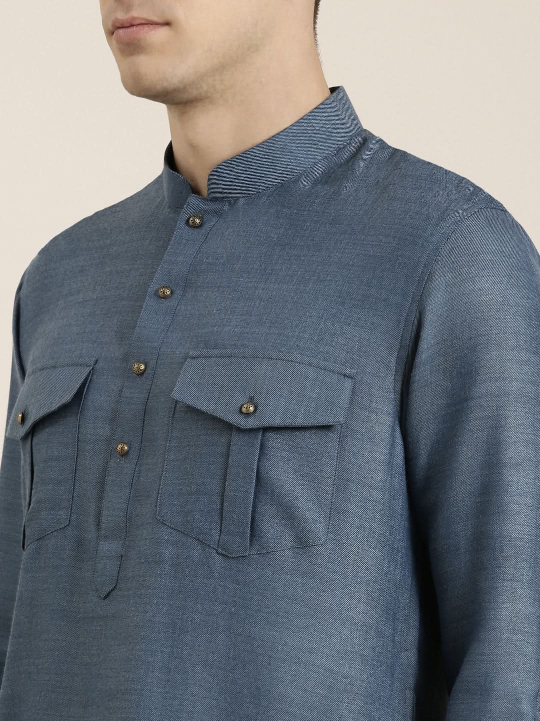 Denim Blue Cotton Short Pathani