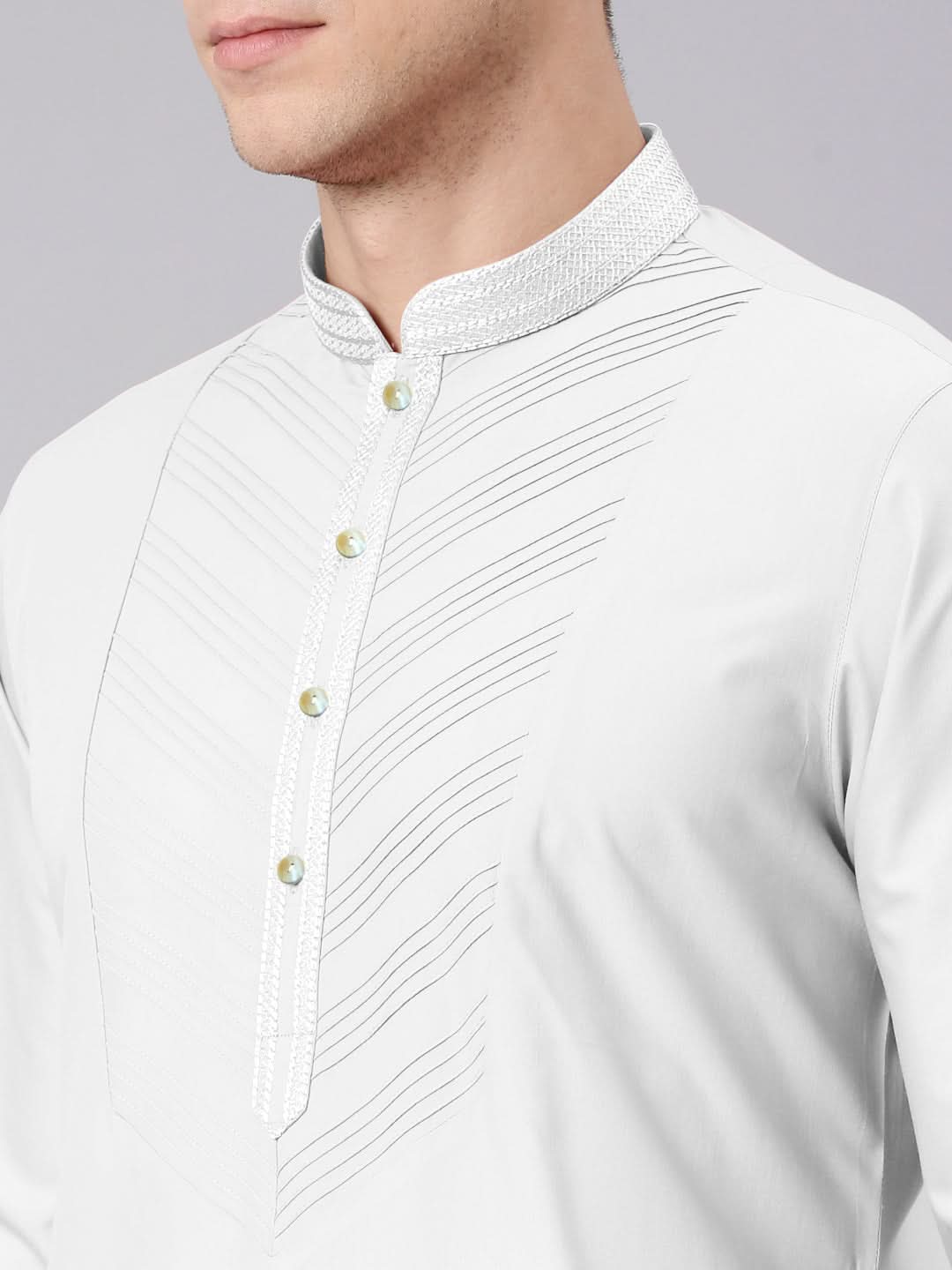 White Pleated Cotton Kurta Set