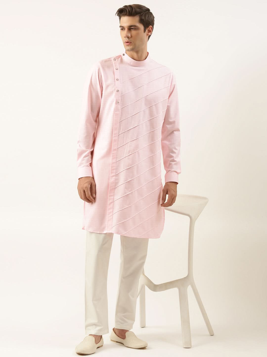 Light Pink Pintux Cotton Side Open Kurta Set