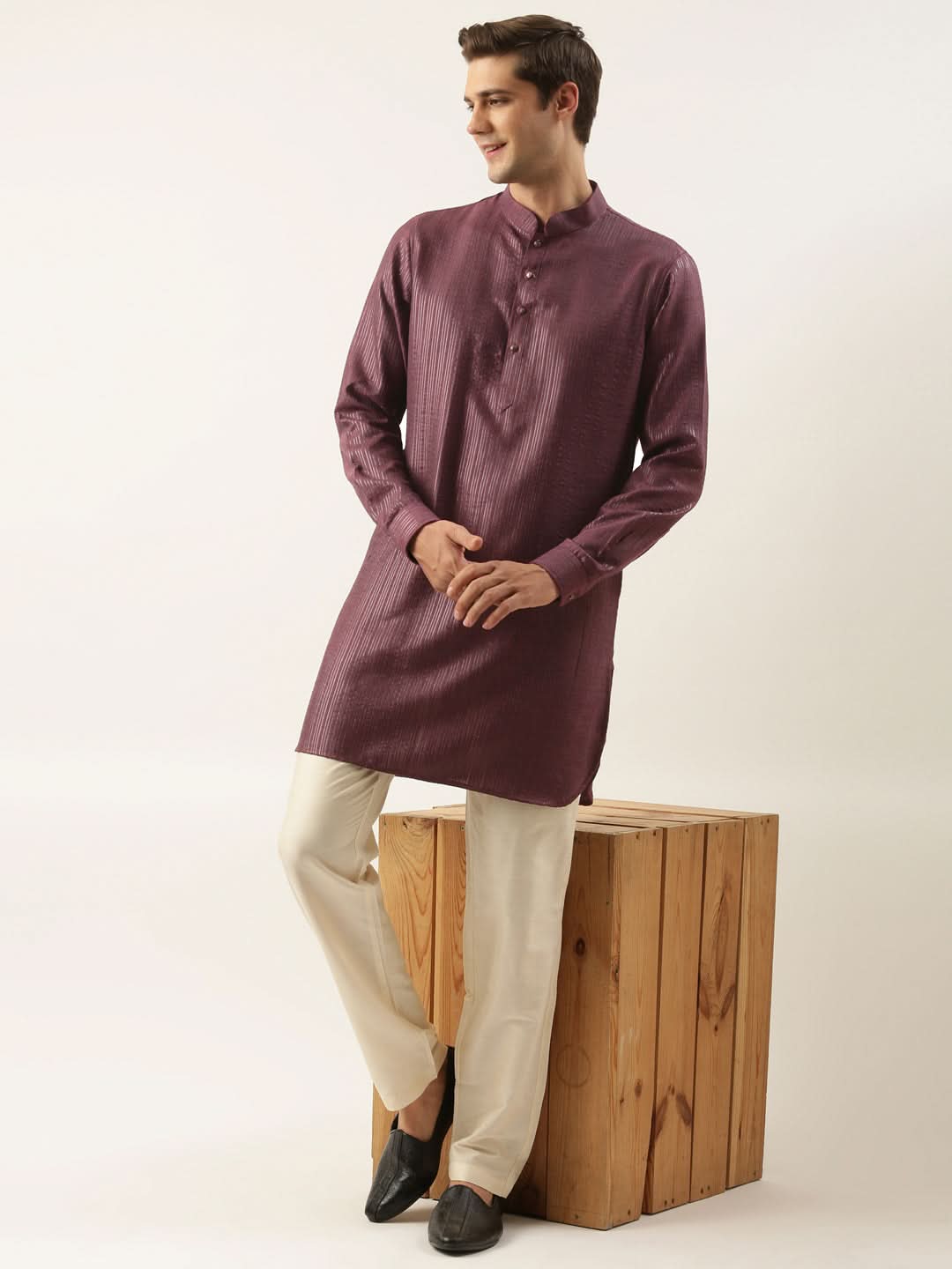 Wine Striped Short Kurta