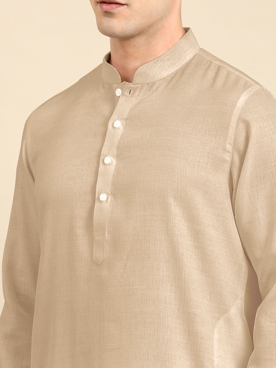 Beige Twill Weave Cotton Kurta  Set
