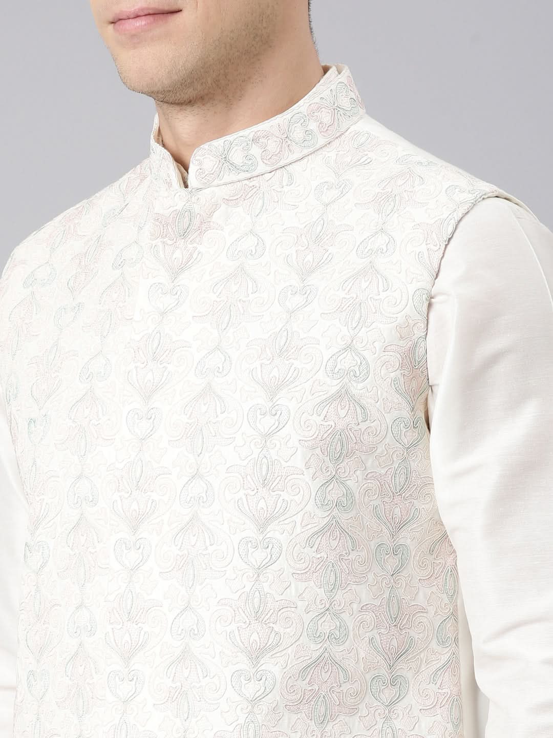 Cream Dori Embroidery Jacket Kurta Set