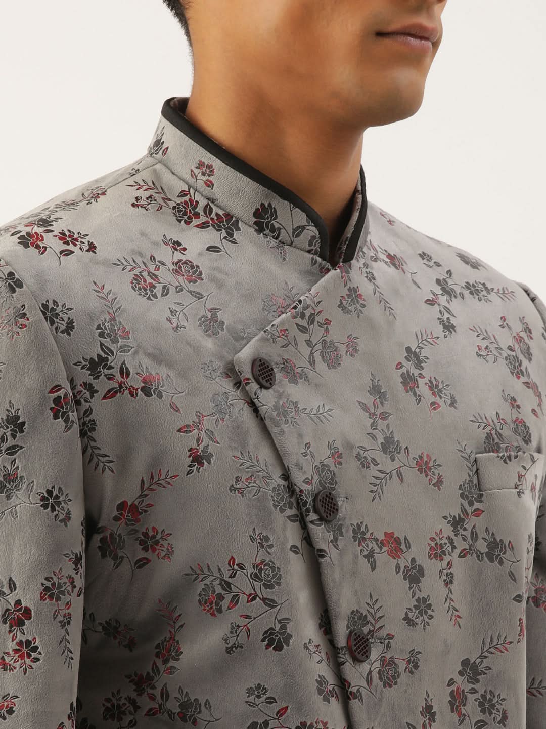 Grey Printed  Angrakha Indowestern