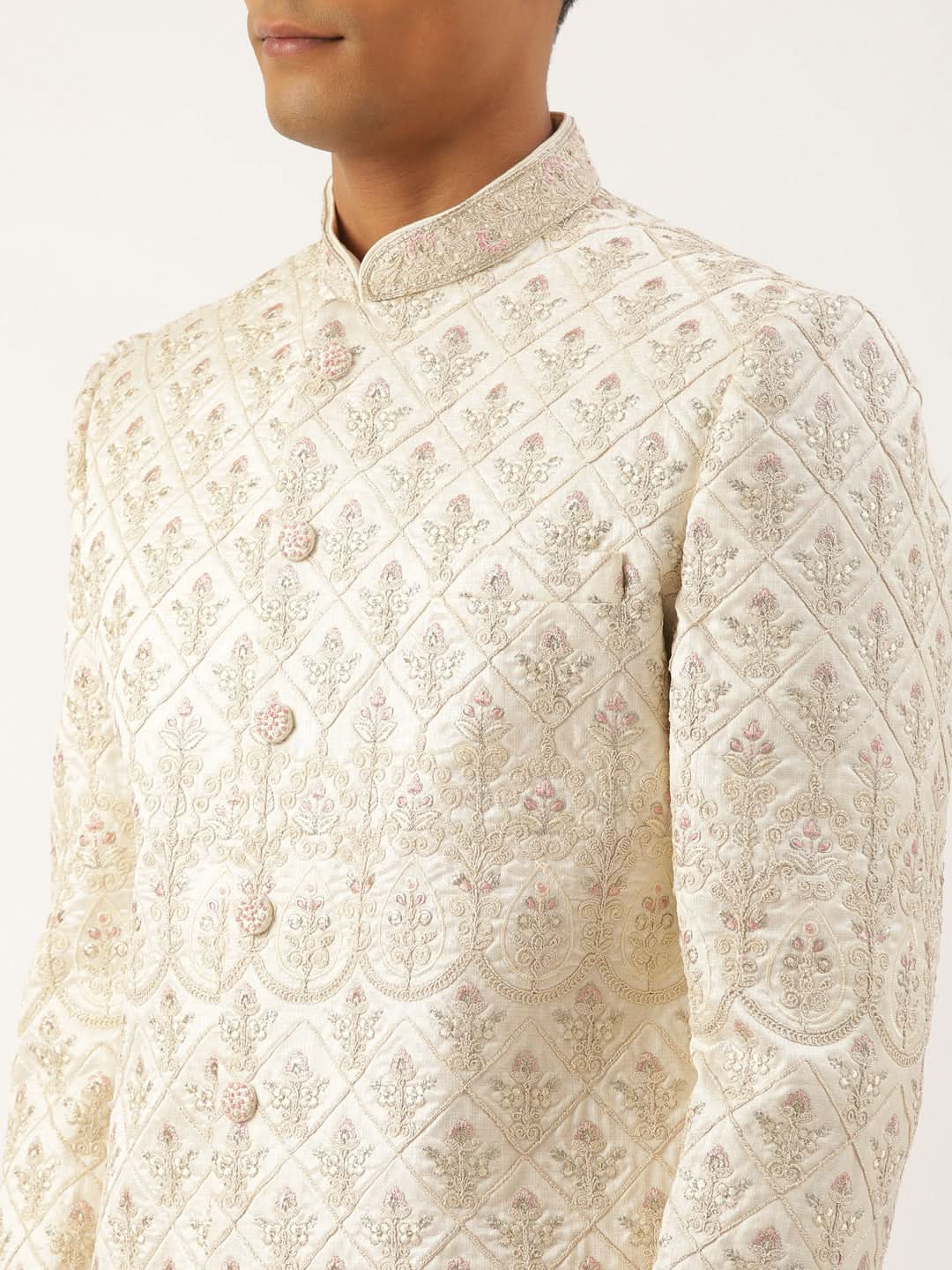 Cream Embroidered  Sherwani
