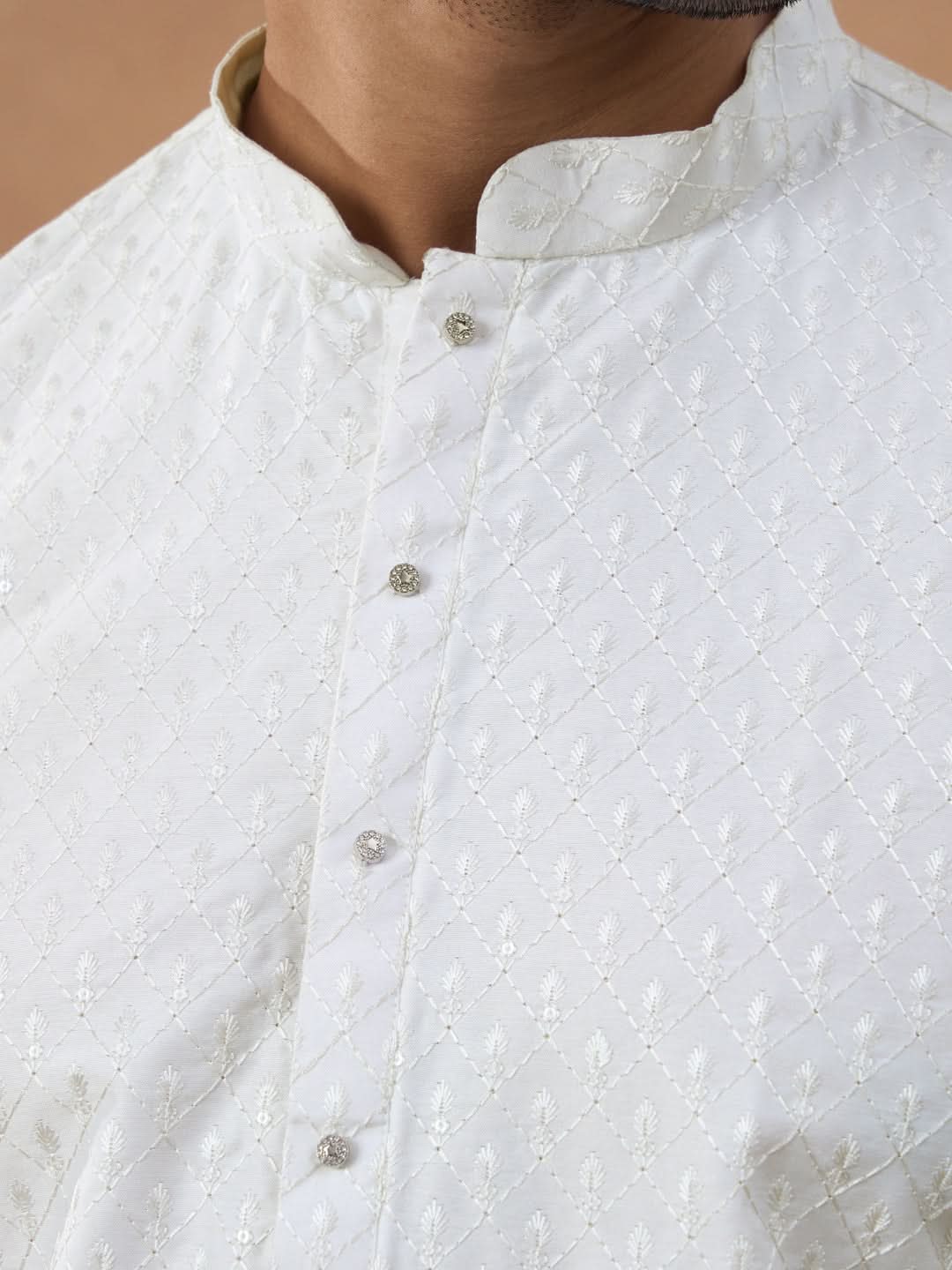 Off White Cotton Chikankari Embroidered Kurta Set