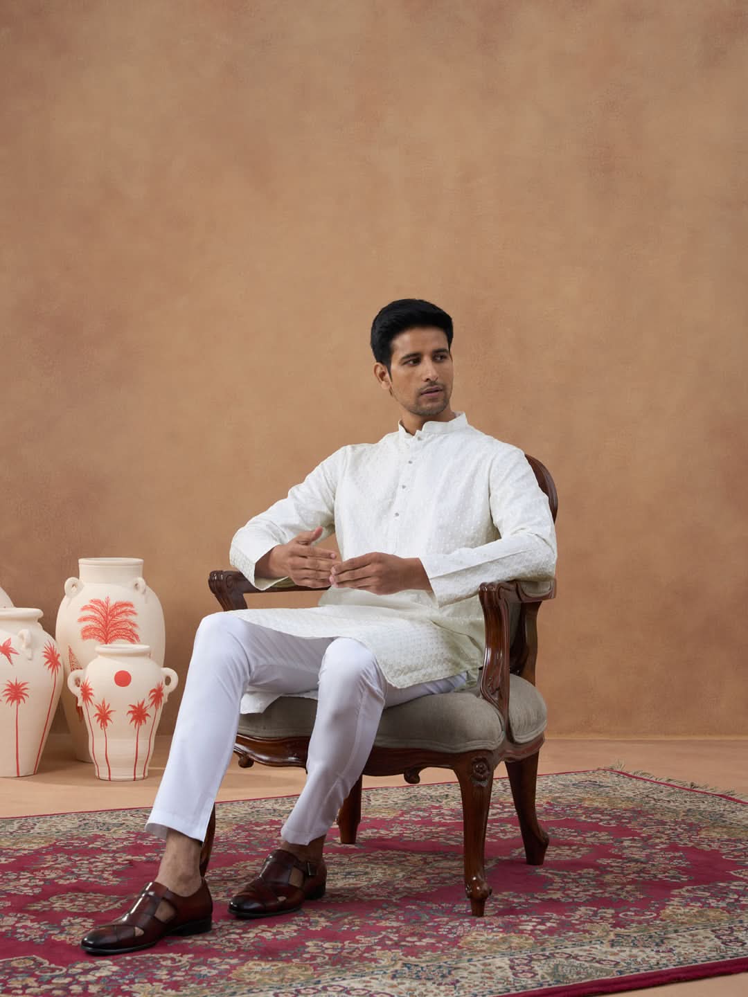 Off White Cotton Chikankari Embroidered Kurta Set