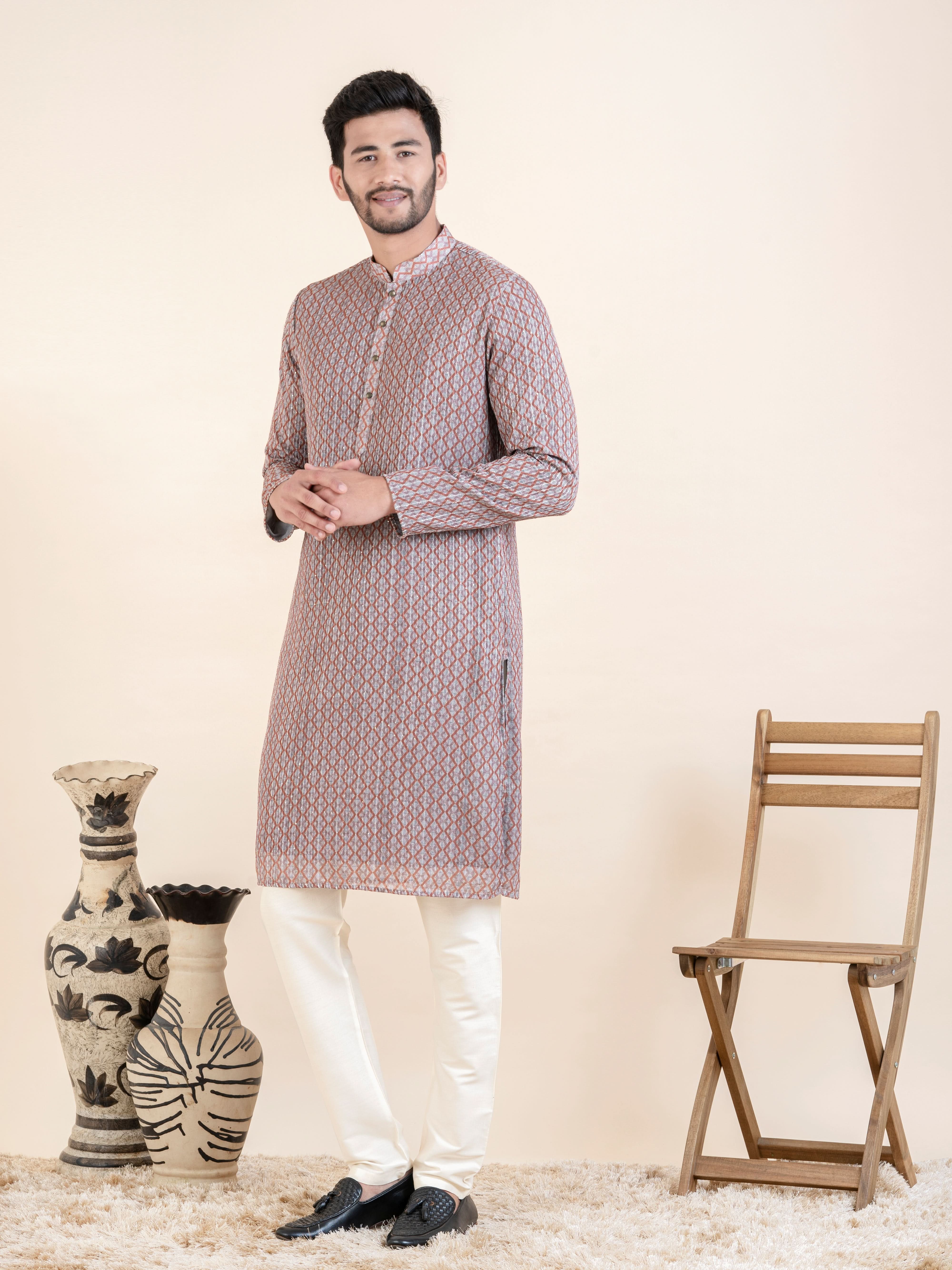 Grey Rust  Printed Kurta Set