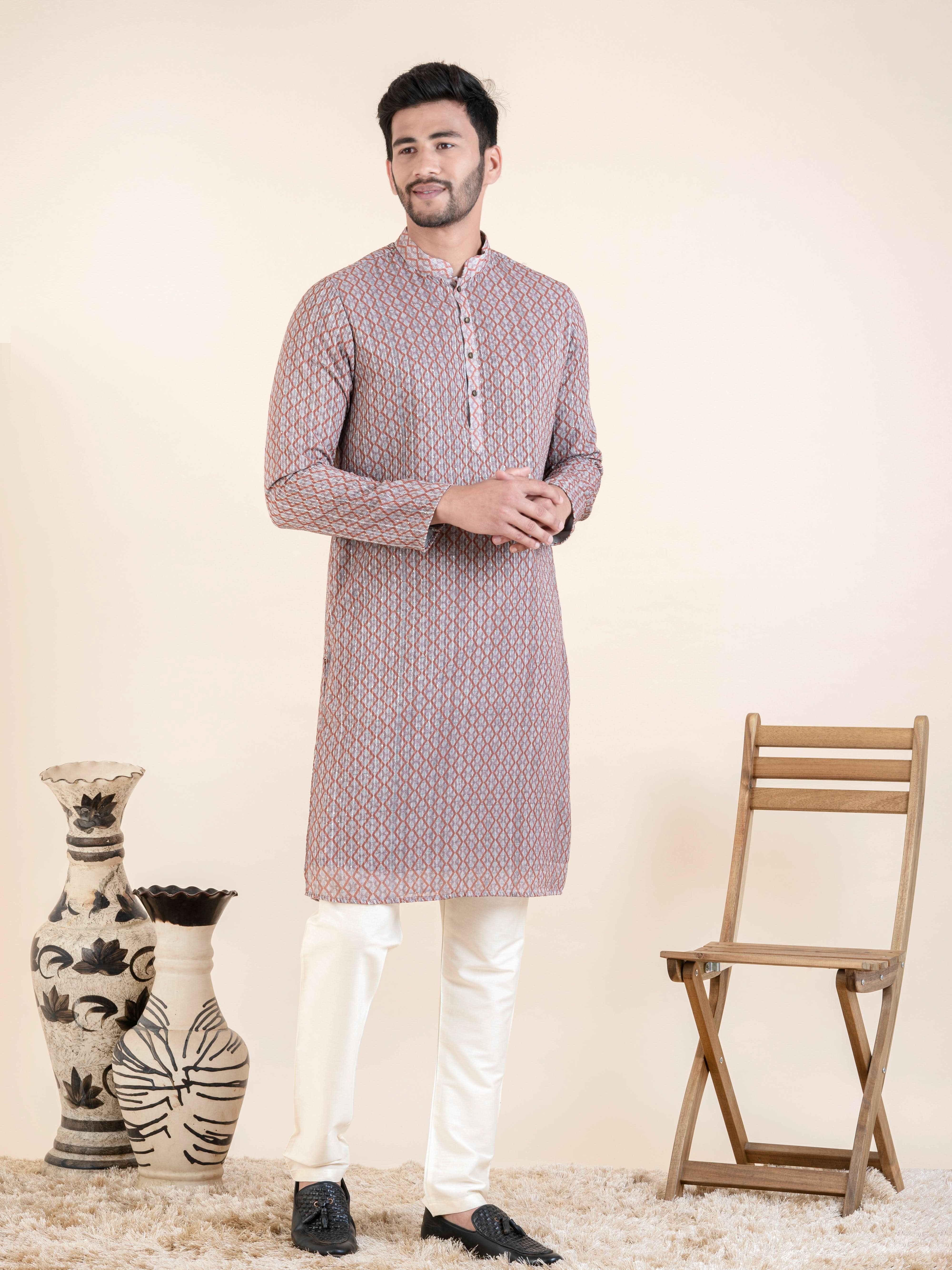 Grey Rust  Printed Kurta Set