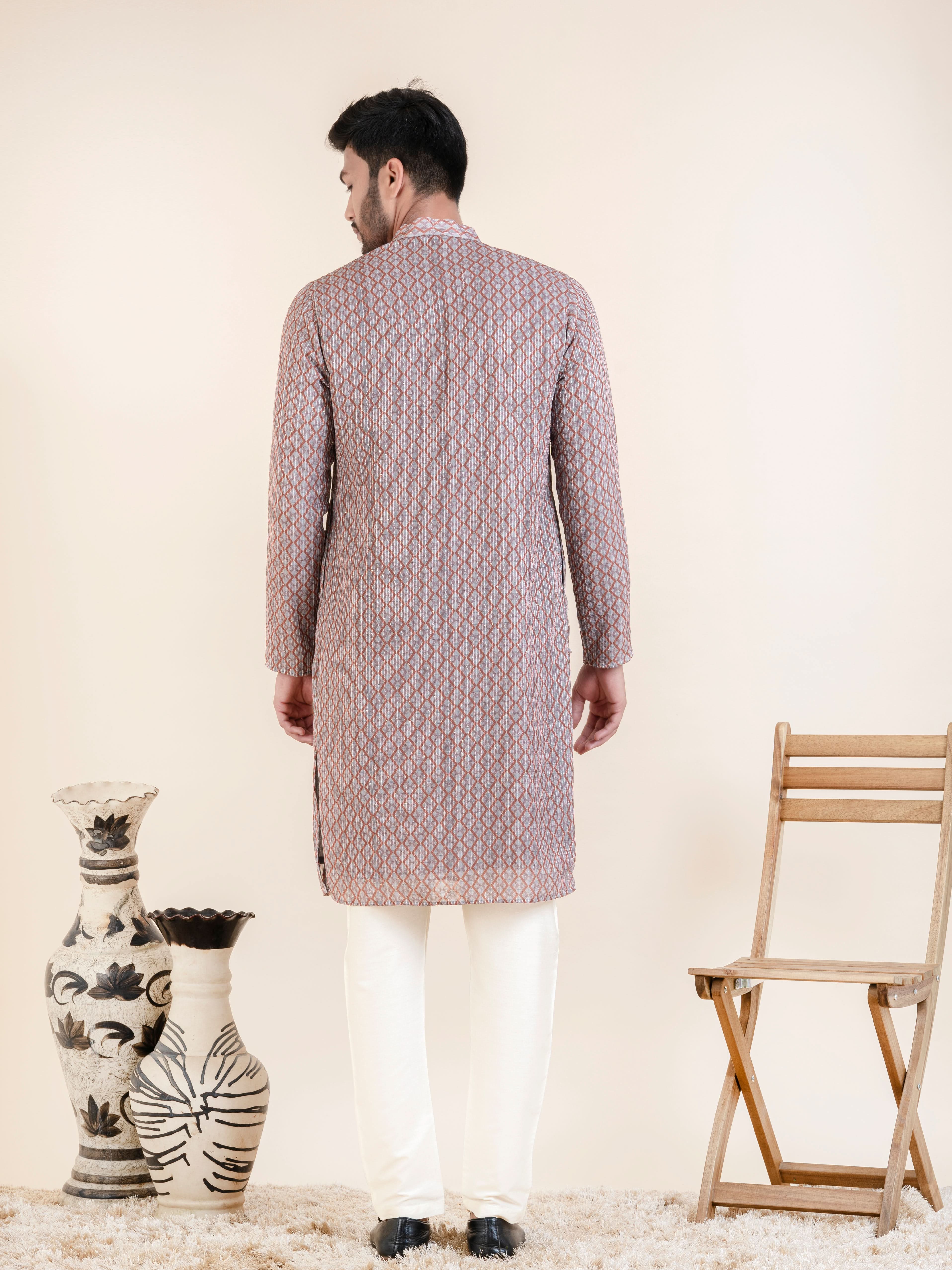 Grey Rust  Printed Kurta Set