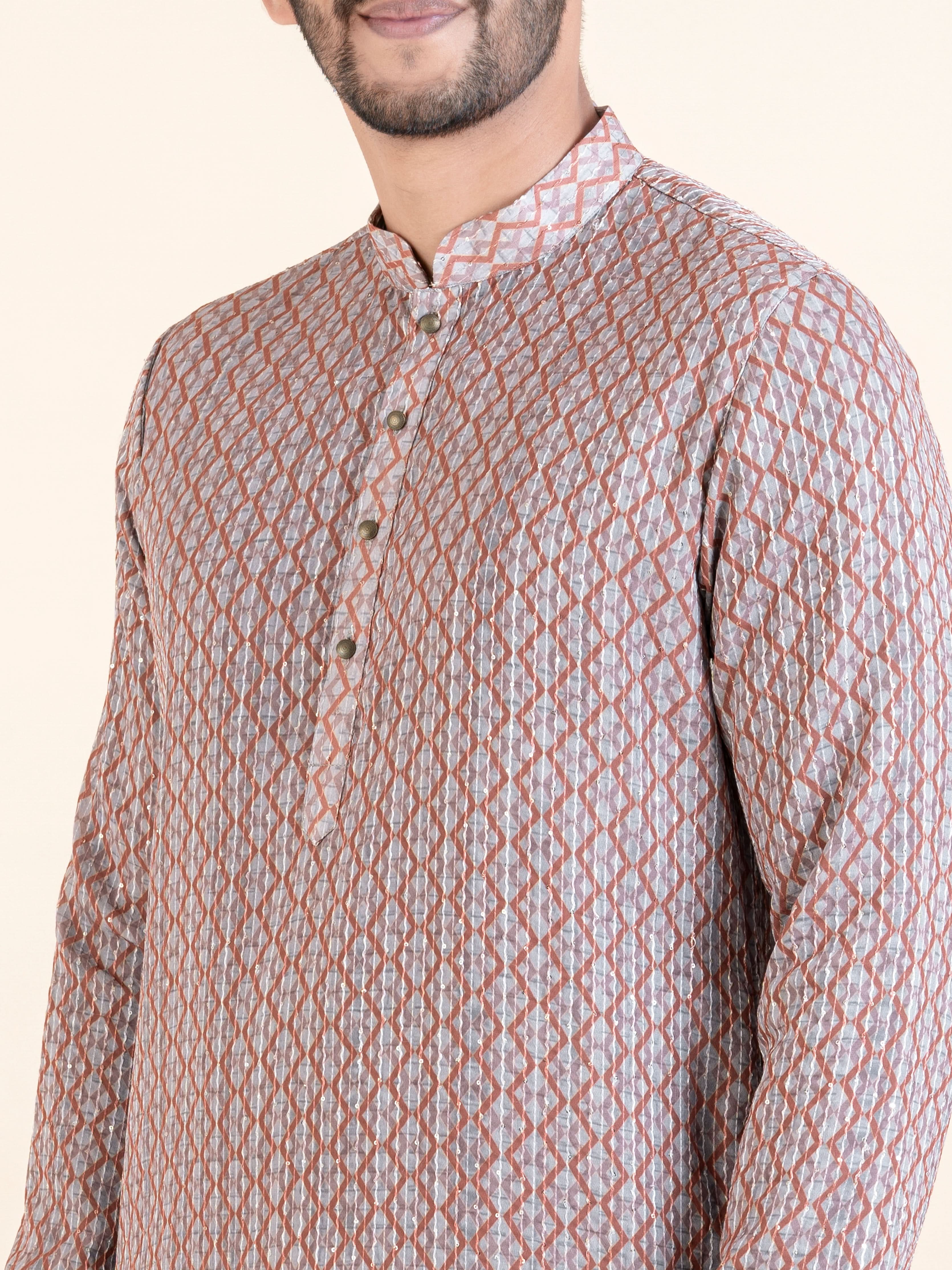 Grey Rust  Printed Kurta Set
