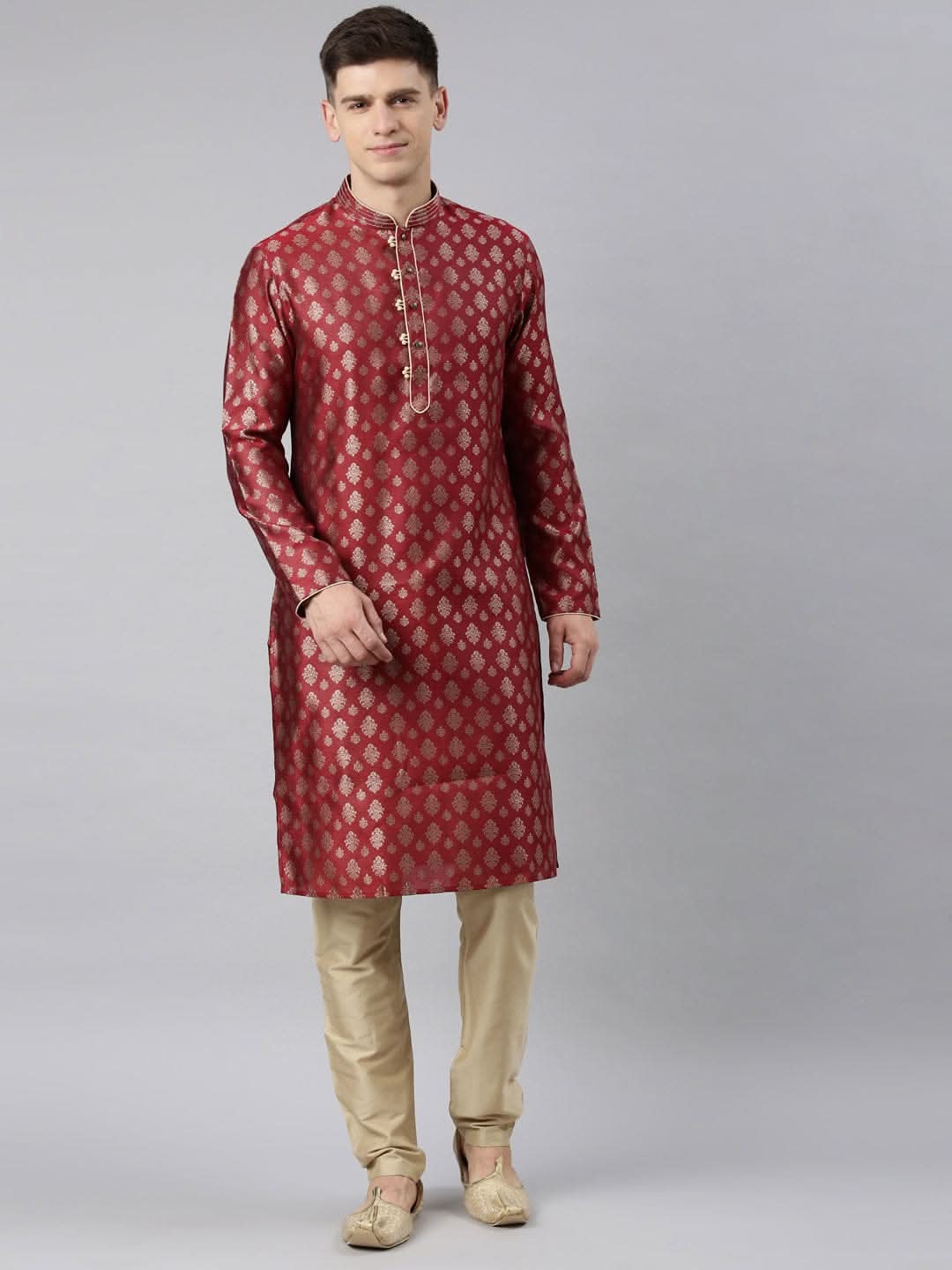 Maroon Jacquard Kurta Set