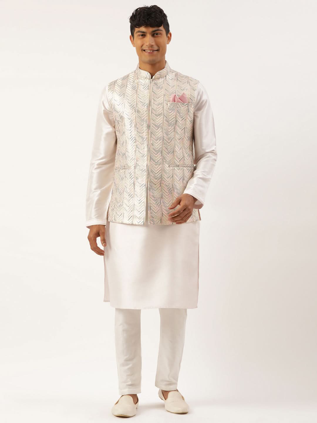 White Multi Color Embroidered Jacket