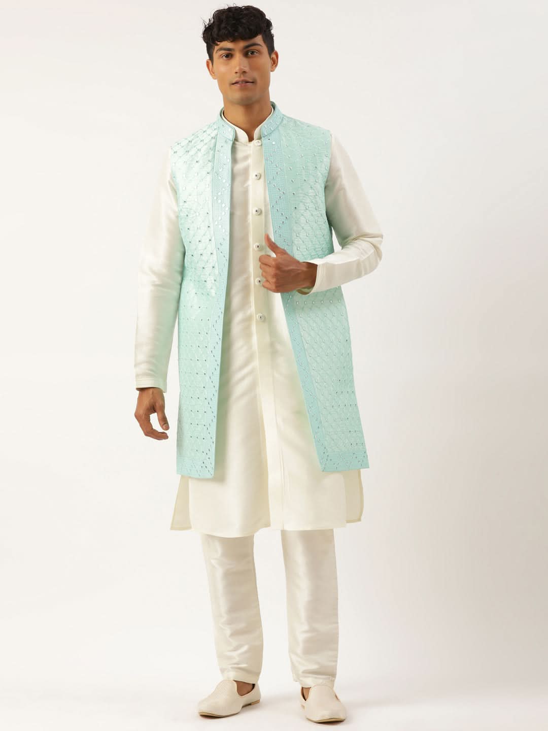 Turquise Mirror Embroidery open Jacket