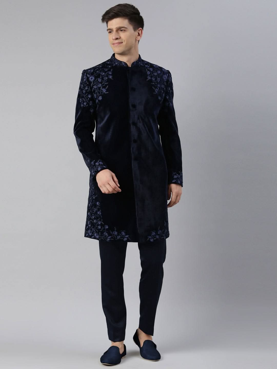 Navy velvet embroidery Achkan