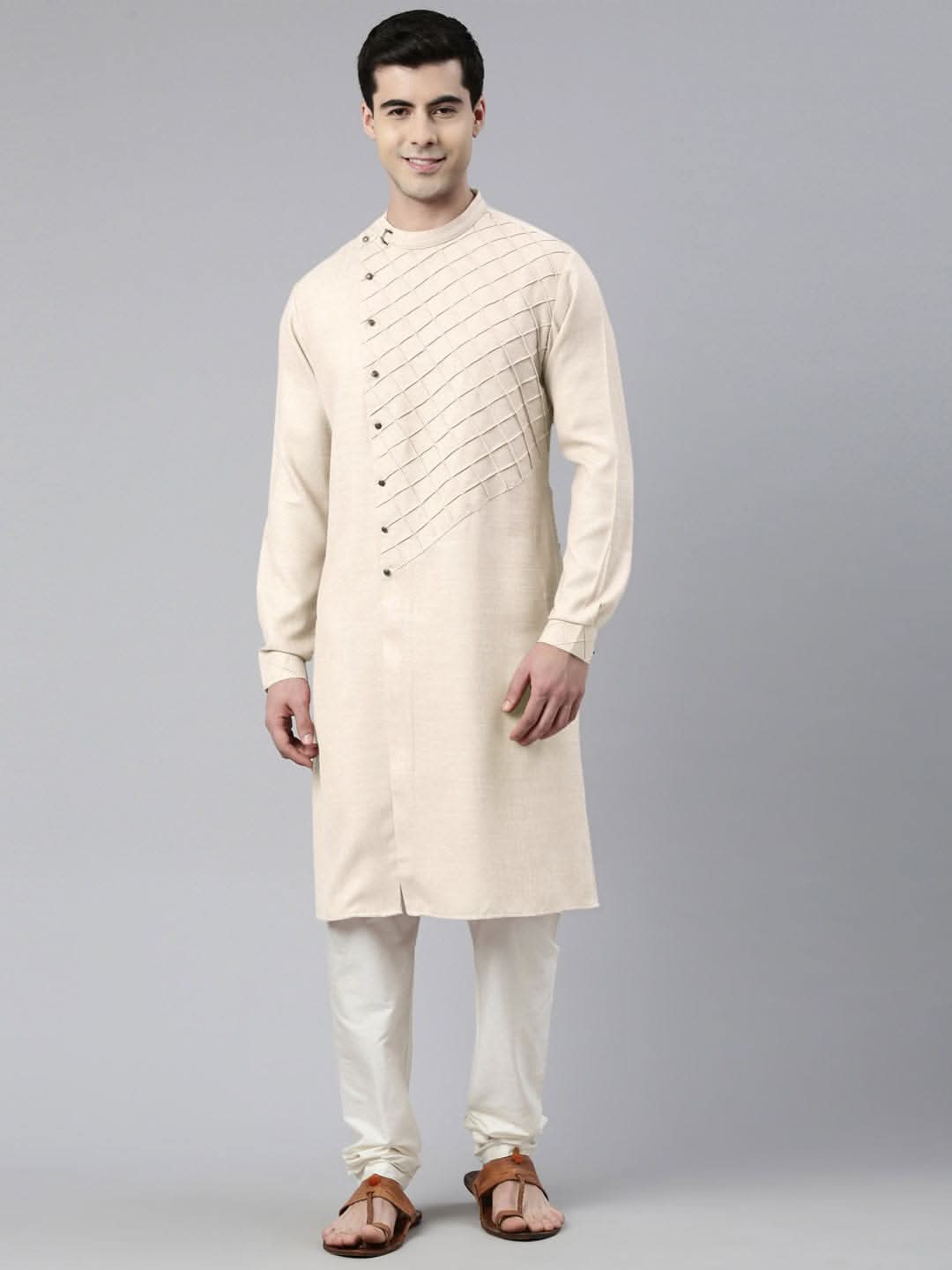 Cream Angrakha Kurta Set