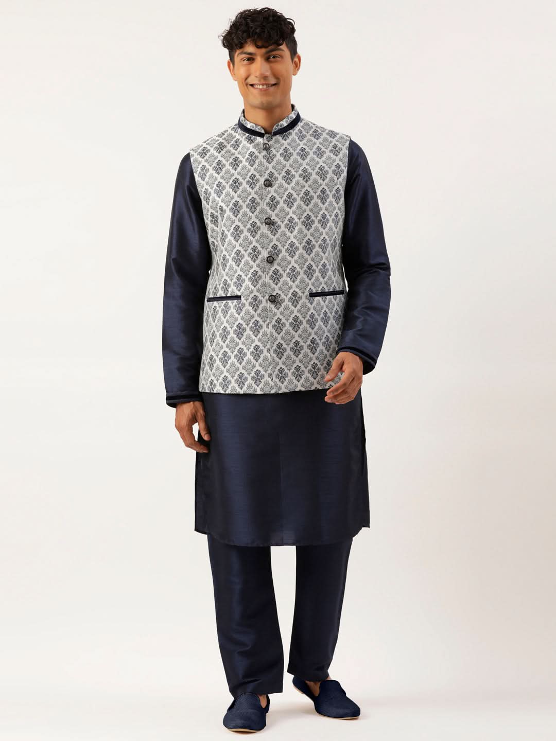 Grey Navy Jacquard Jacket