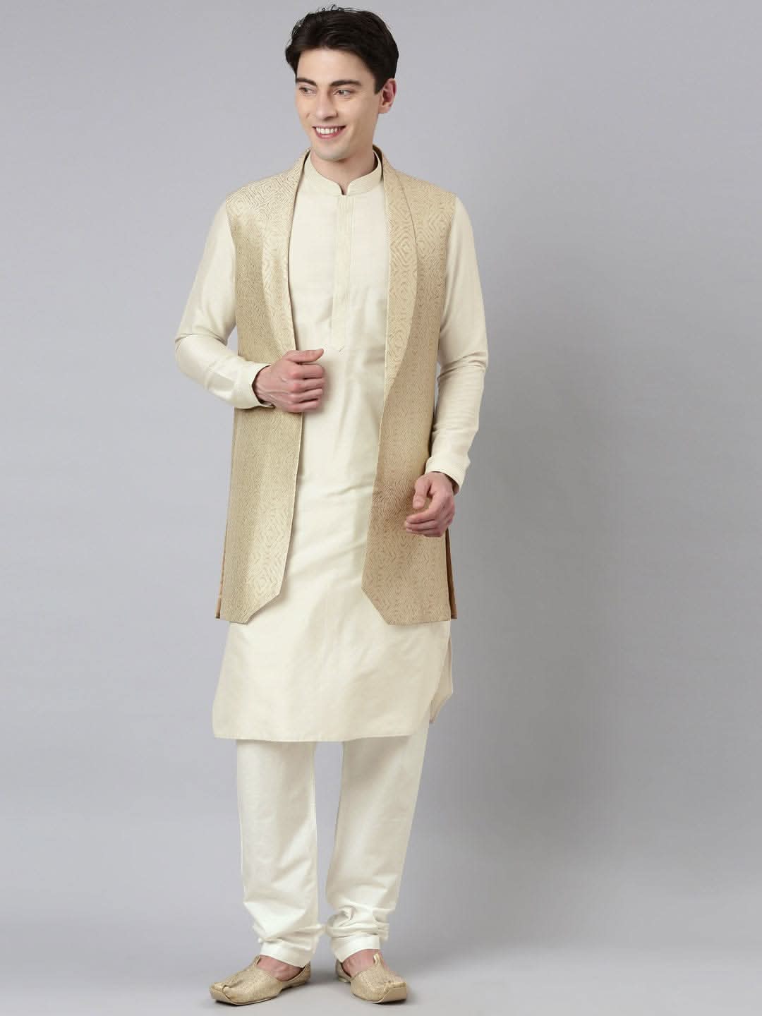 Cream Printed Lapel Style Jacket