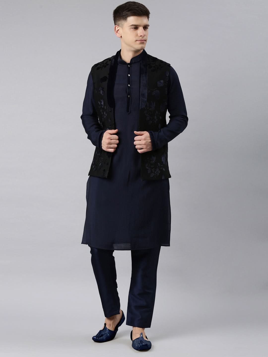 Navy Jacquard Kurta Set