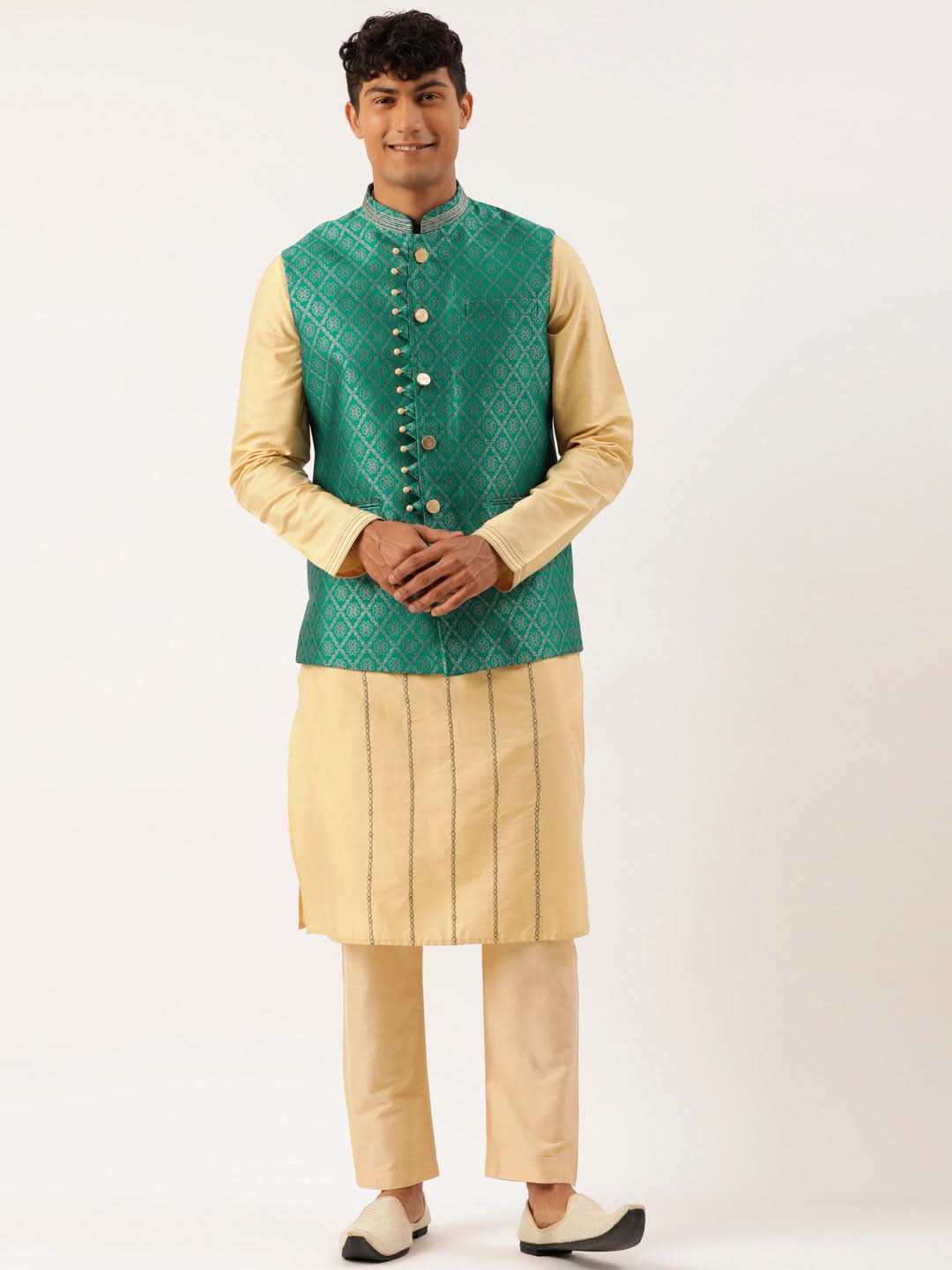 Sea Green With Golden Floral Jaal Jacket