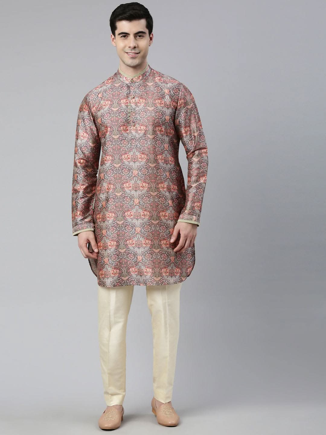 Grey Art Nouveou Floral Printed Kurta