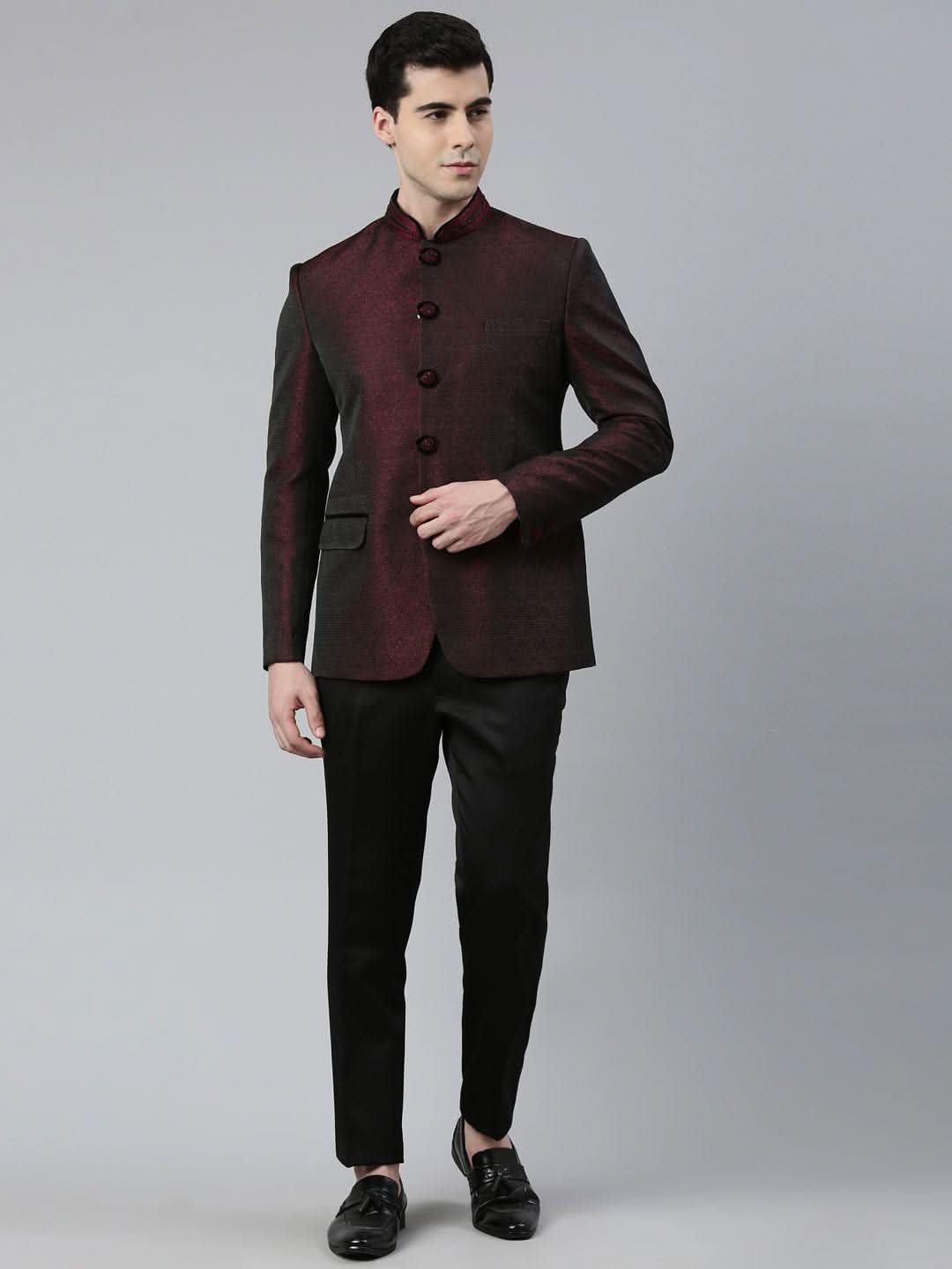 Maroon Black Shimmer Bandhgala Set