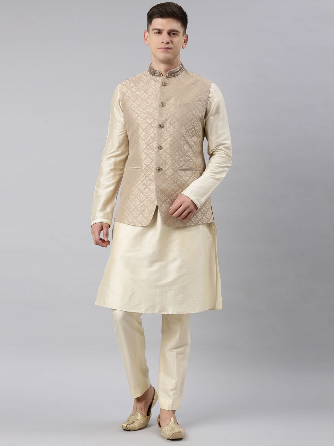 Beige Gold Jacquard Jacket