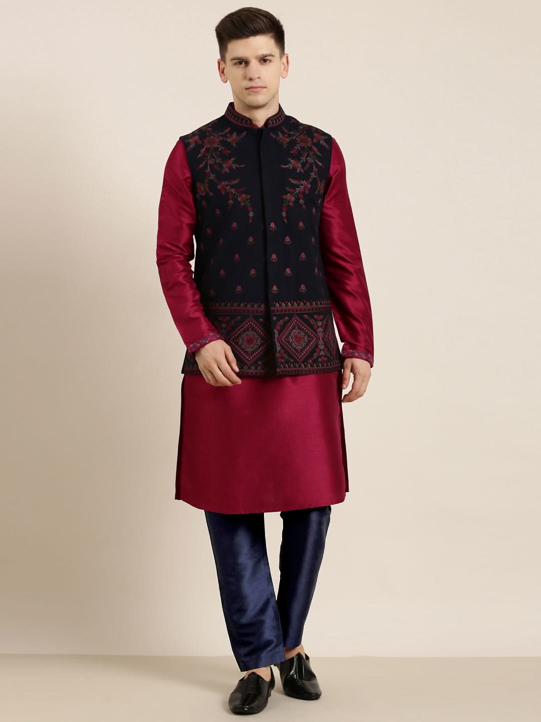 Navy Pashmina Embroidered Jacket