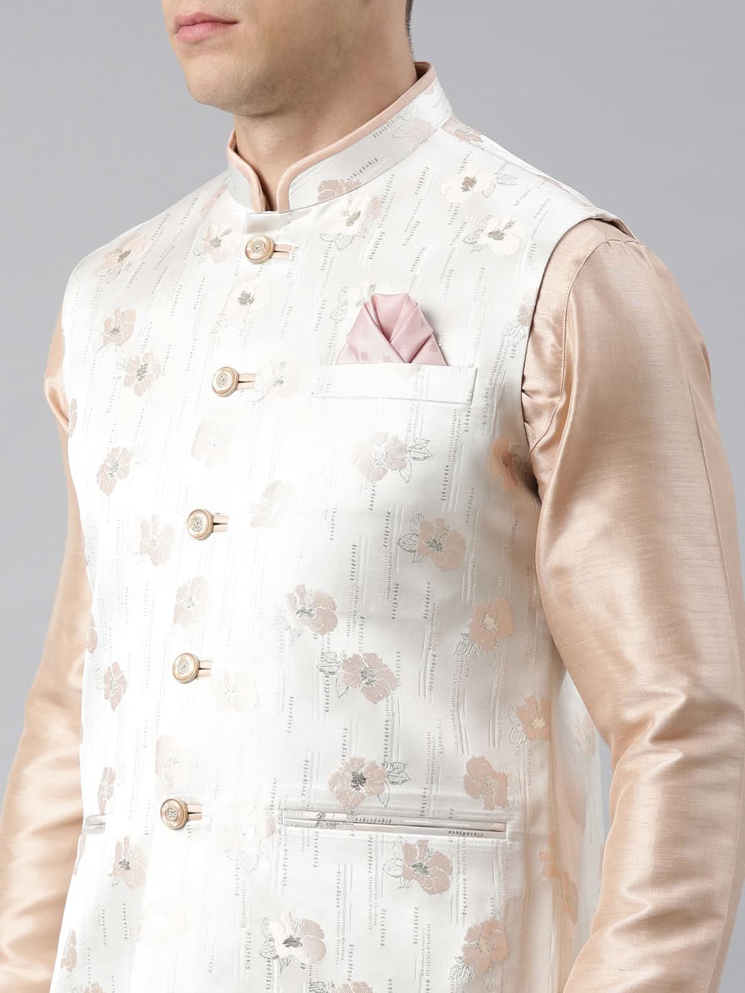 Cream Peach Jacquard Jacket