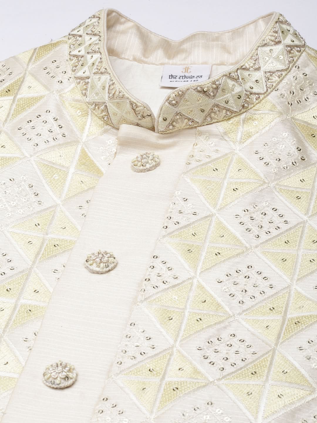 Cream  Embroiderd Layered Long Jacket