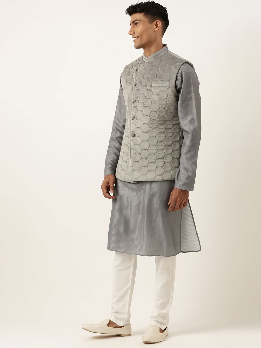 Grey Velvet Quilted Jacket