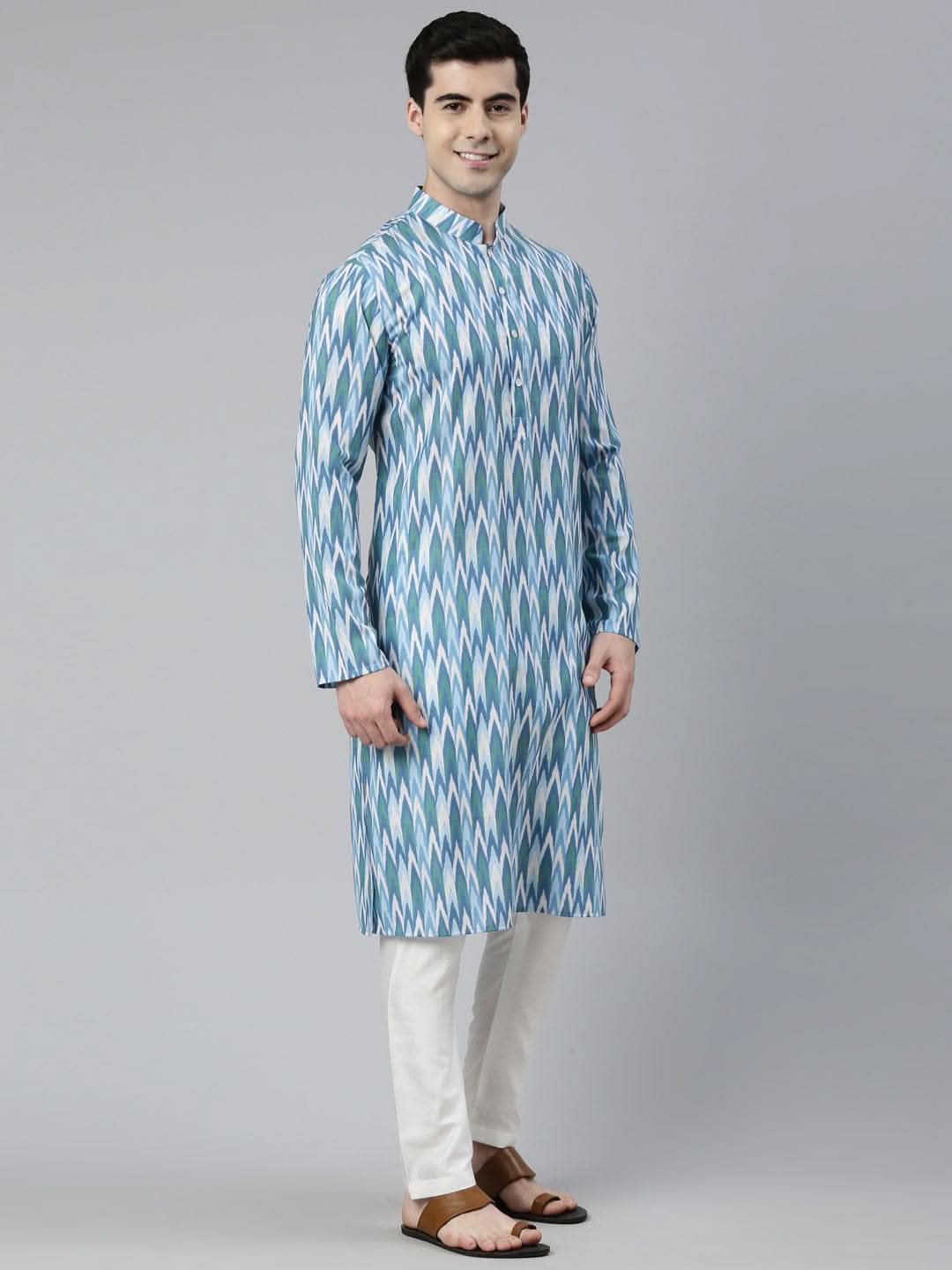 Light Blue Ikat Printed Kurta Set