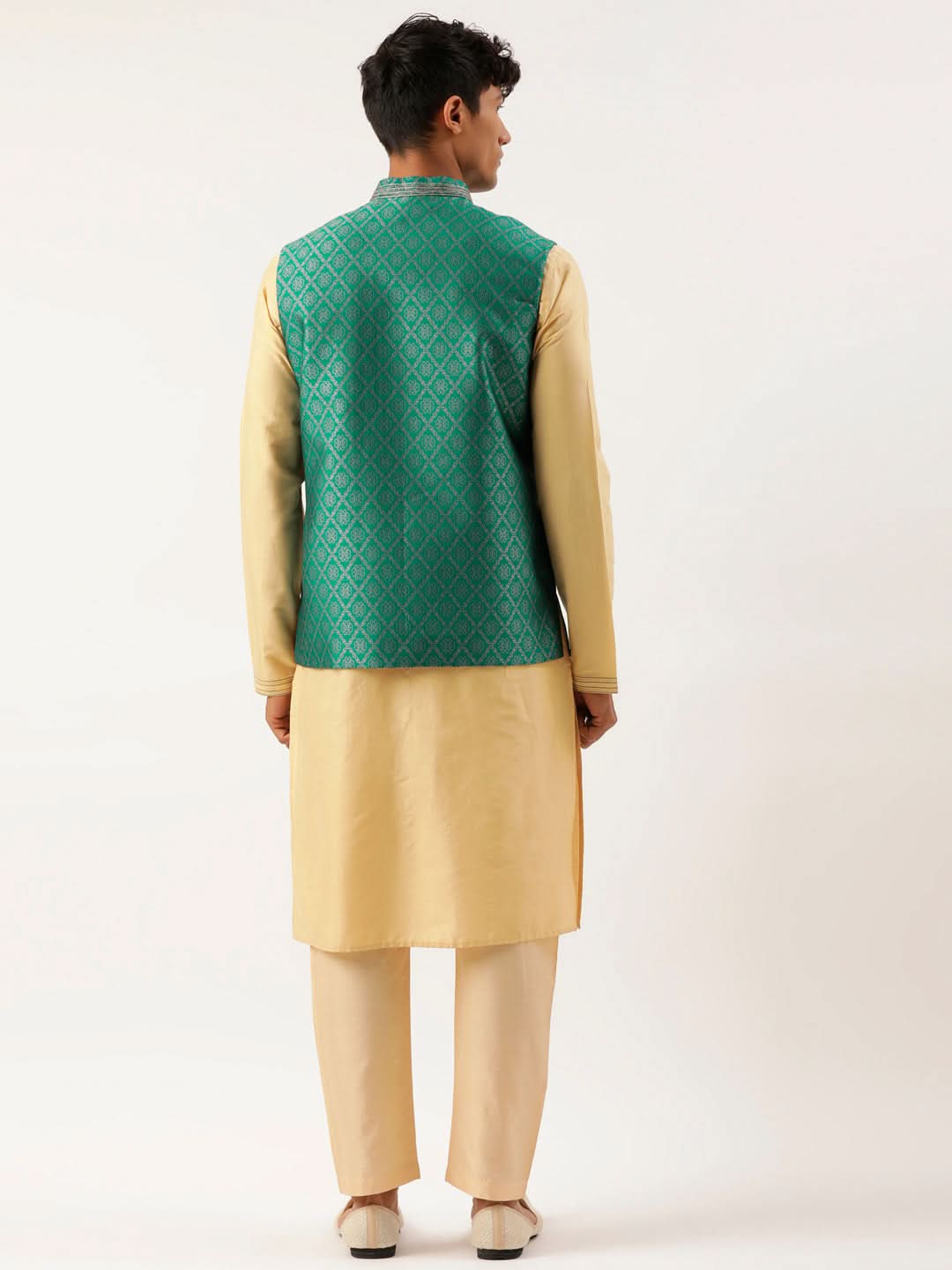 Sea Green With Golden Floral Jaal Jacket