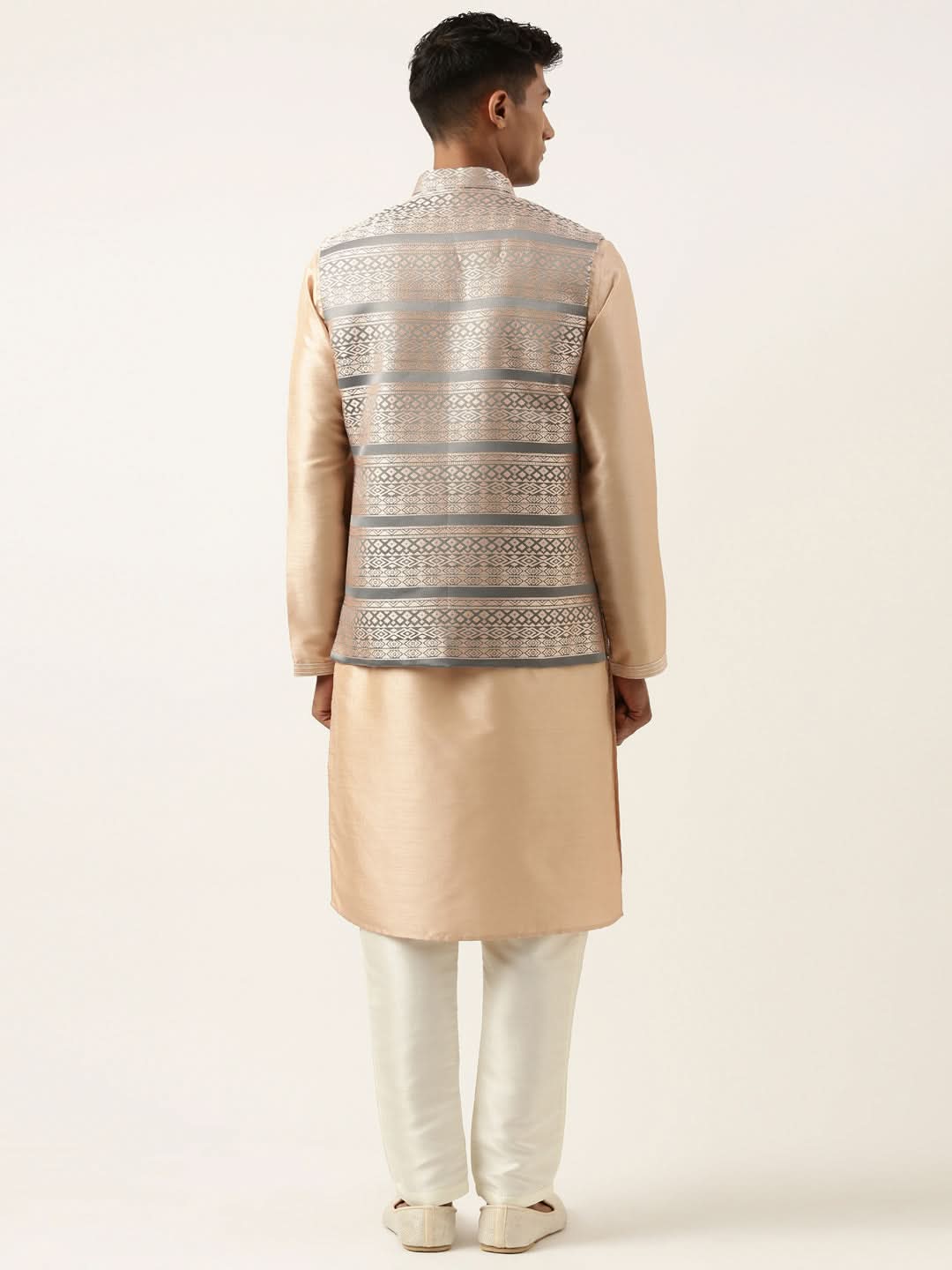 Grey Peach Jacquard Jacket