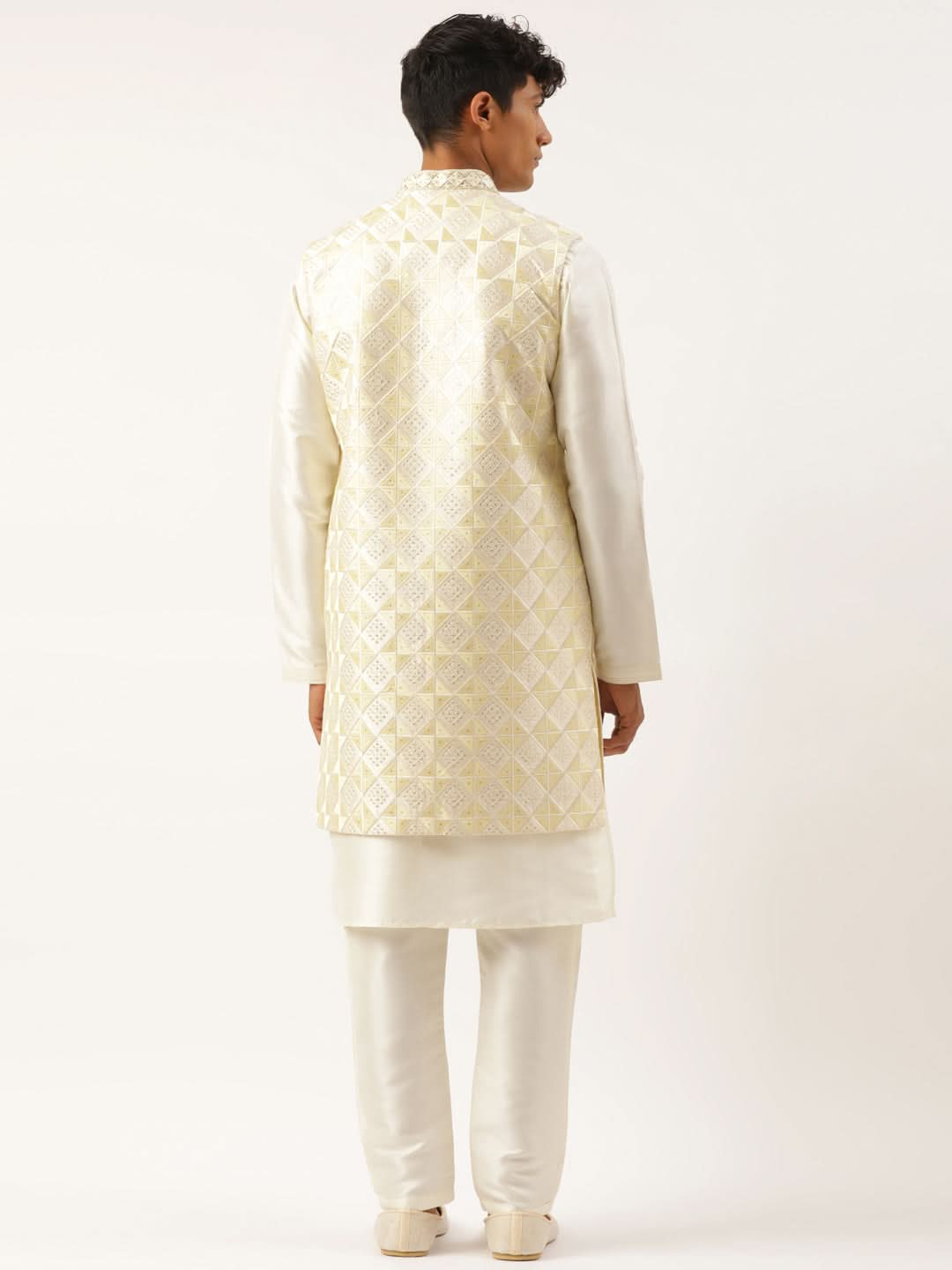 Cream  Embroiderd Layered Long Jacket