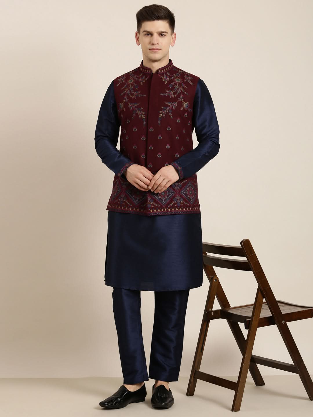 Maroon Pashmina embroidery Jacket