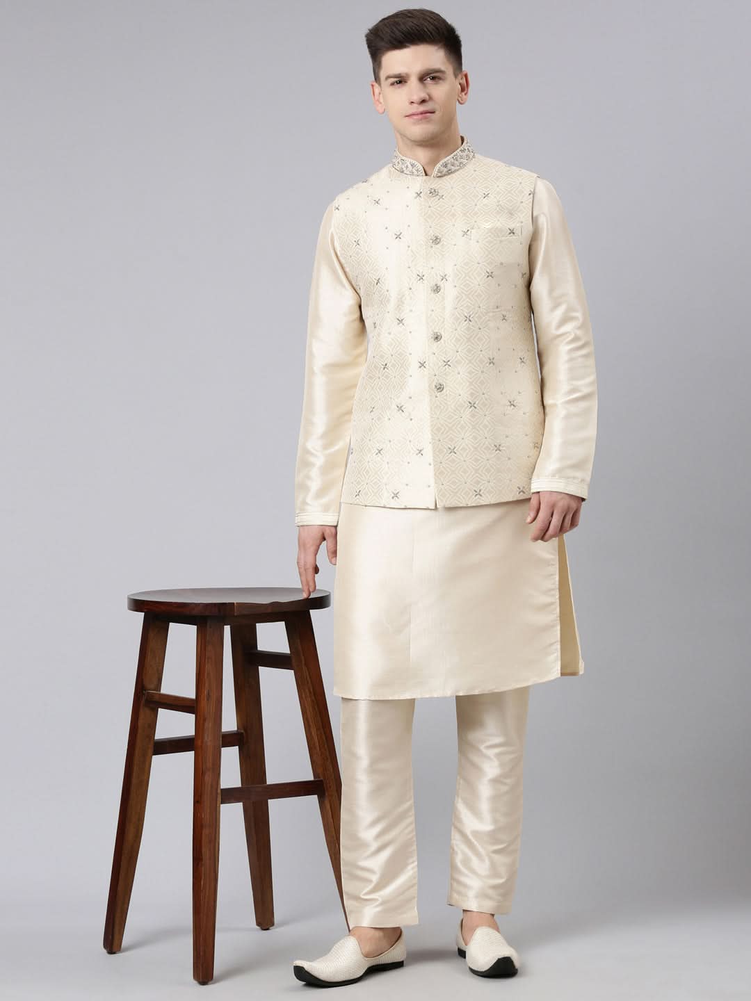 Ivory Gold Jacquard Jacket