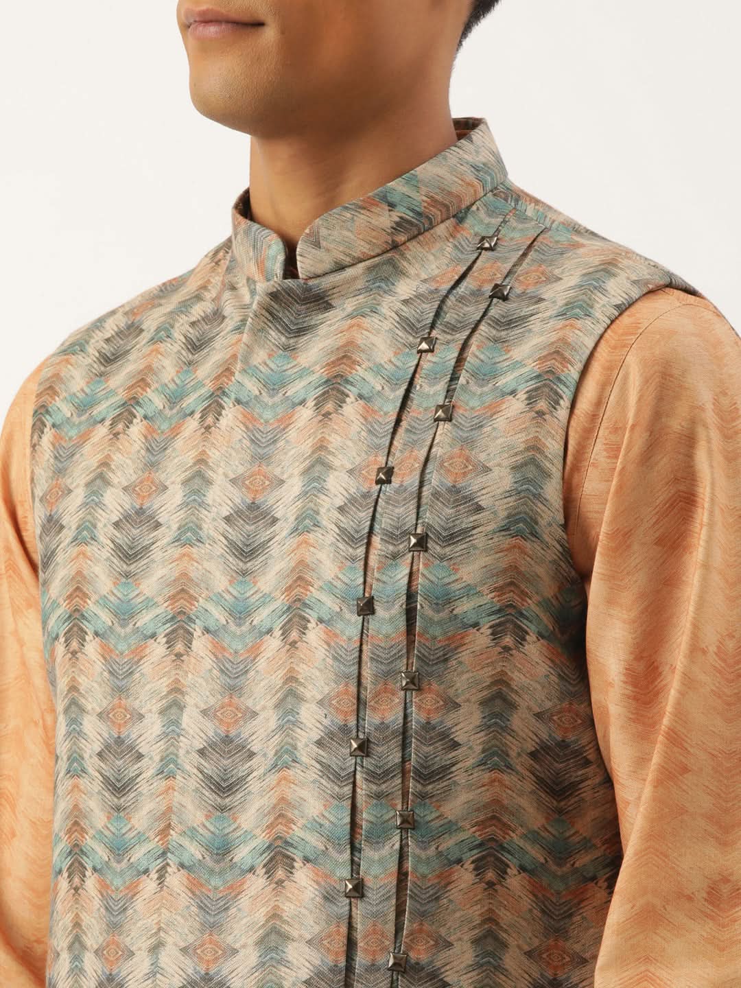 Beige Pleated Bundi