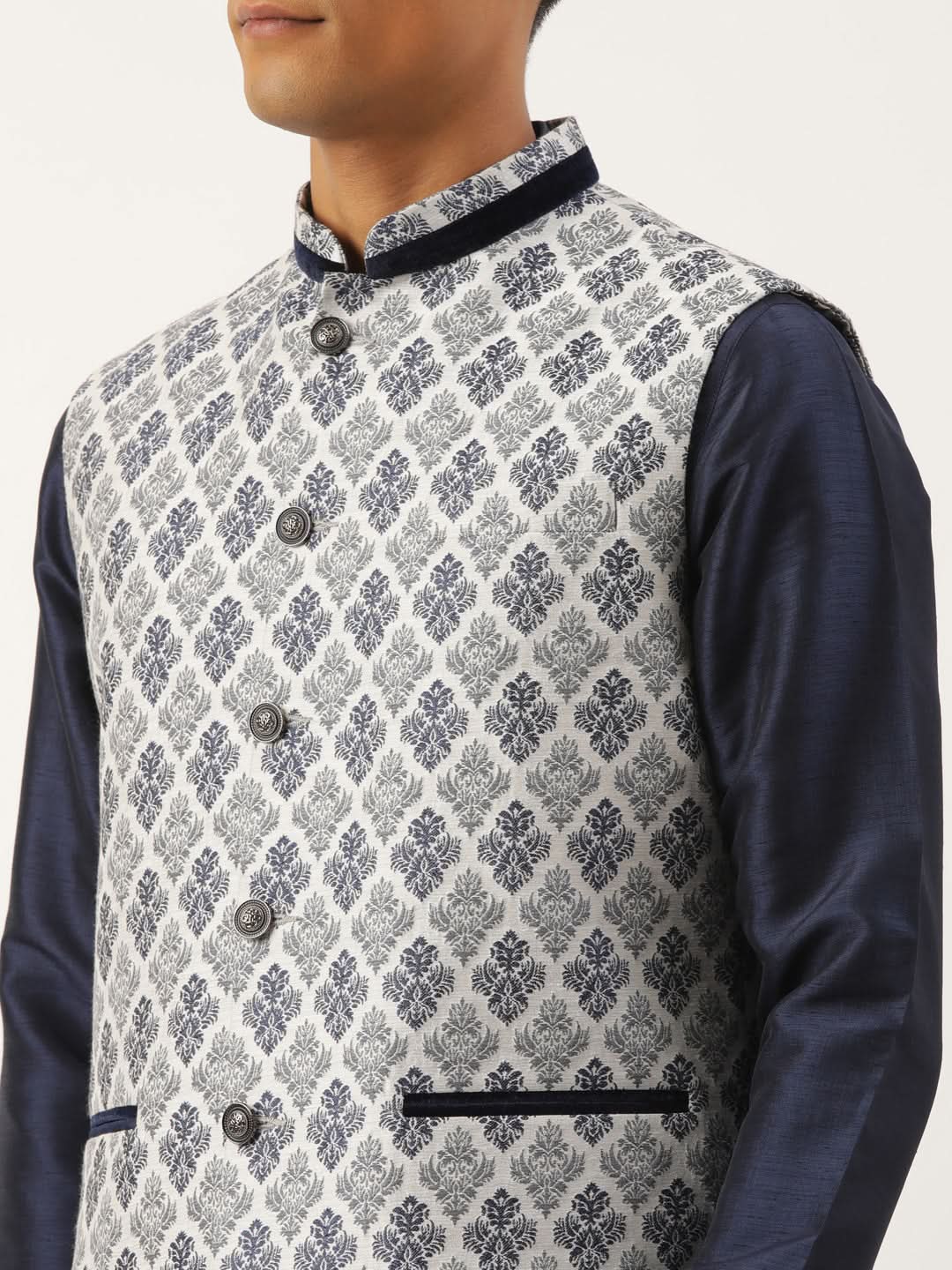 Grey Navy Jacquard Jacket