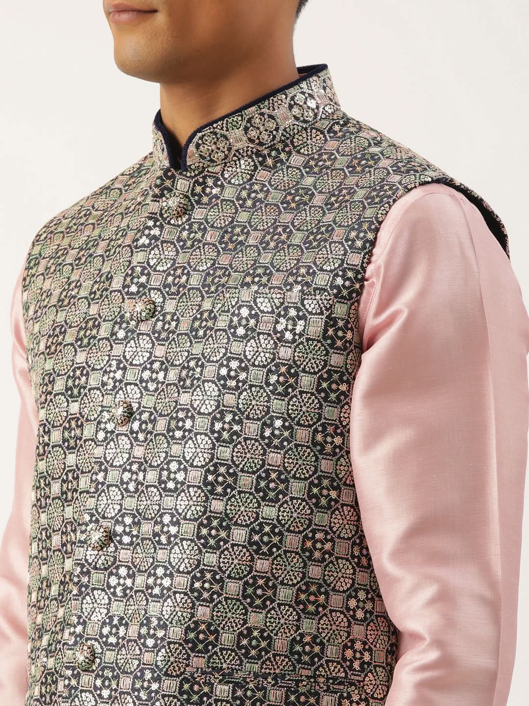 Navy  Blue Embroidered Jacket